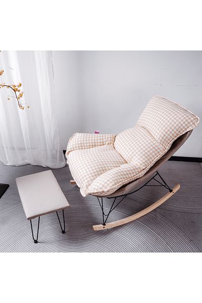 Generic Relaxing fabric rocking chair with comfortable padding and footrest for maximum comfort - white/beige/brown