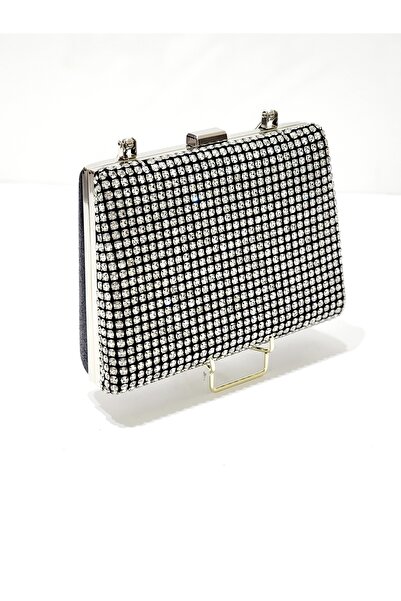 OUEEN ELİZABETH SİYAH-SİLVER  KRİSTAL TAŞ DETAYLI METAL KUTU KASA KLİPSLİ  AB...