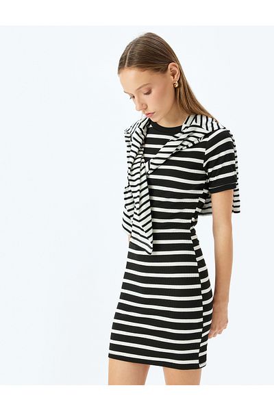 Koton Mini crew neck ribbed short sleeve bodycon dress.
