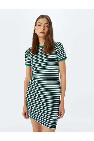 Koton New Season Crew Neck Short Sleeve Ribbed Mini Bodycon Dress