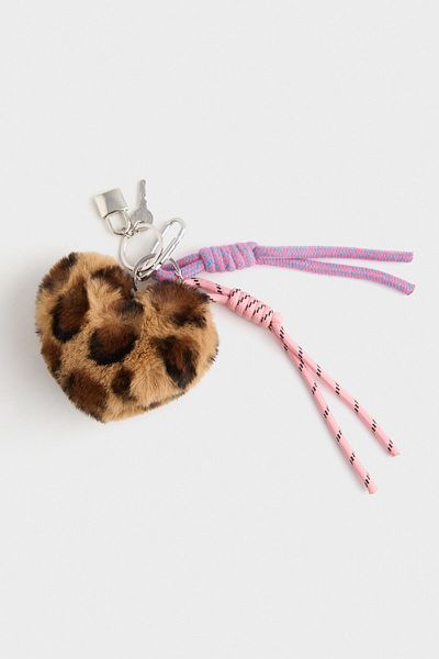 DeFacto Women's Plush Leopard Pattern Heart Charm Keychain E6620Axns