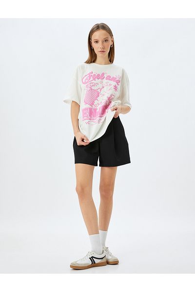 Koton New Season Crew Neck Slogan Printed Comfortable Fit Short Sleeve T-Shirt
