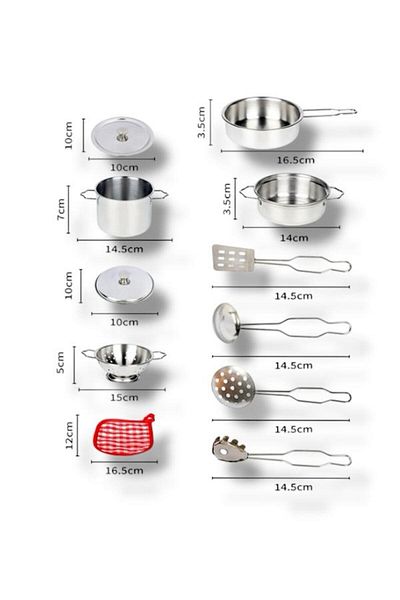 SAZE Atf-3815-6 11 Piece Steel Pot Pan Set Activity Toy