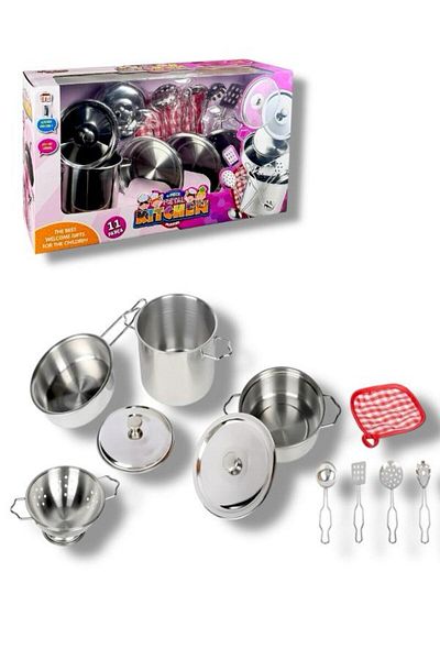 SAZE Atf-3815-6 11 Piece Steel Pot Pan Set Activity Toy