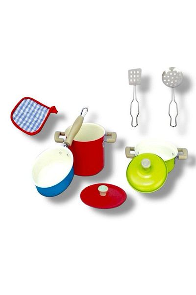 SAZE Atf-1818-7A 8 Piece Pink Enamel Pot Pan Set Activity Toy