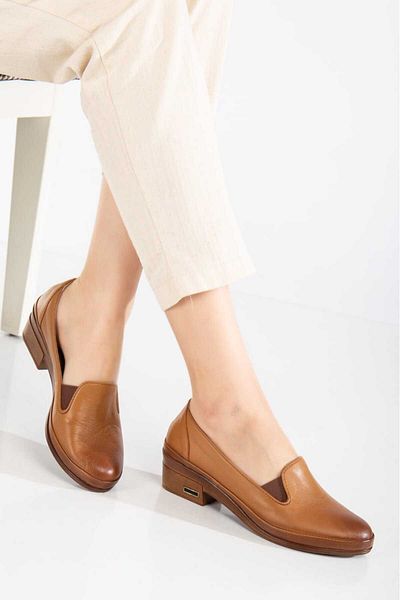 AYAKKABİSEPETİ Taba Genuine Leather Mother Comfort Shoes