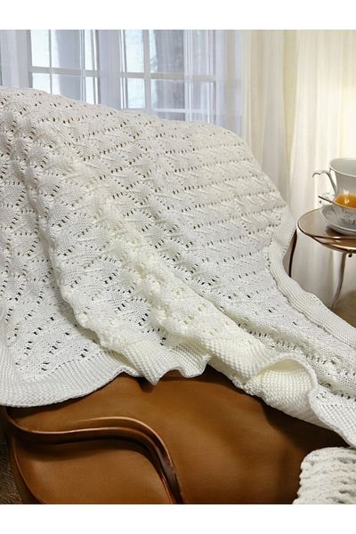 Çeyizcim Organic Thread Knitted Openwork Baby Blanket White