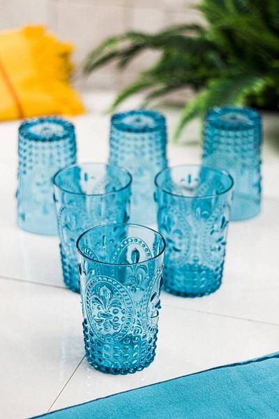 Depa Set of 6 Acrylic Aquamarine Short Cups & Water Soft Drinks - 400ml Coffee Side Cup (Not Glass)