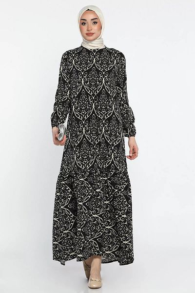 julude Rochie din viscoză hijab cu model negru-bej