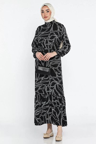 julude Μαύρο φόρεμα με μοτίβο με κορδόνι μέσης Hijab Viscose