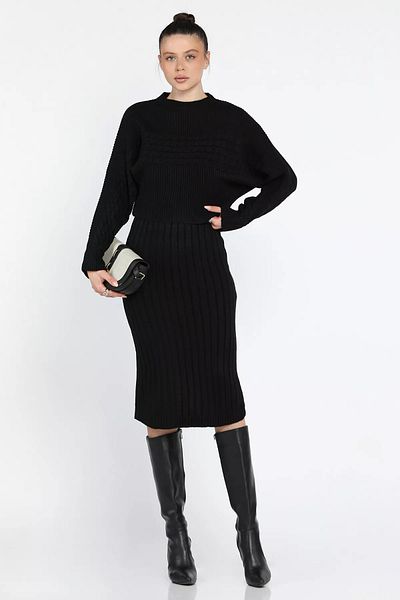 GÜLSELİ Black Women's Double Knitwear Set with Blouse Dress Combination