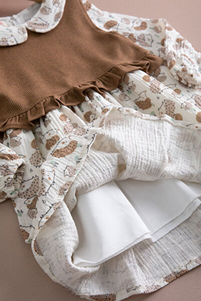 Cansın Mini Κοριτσίστικο φόρεμα με μοτίβο σκαντζόχοιρου καφέ 20221