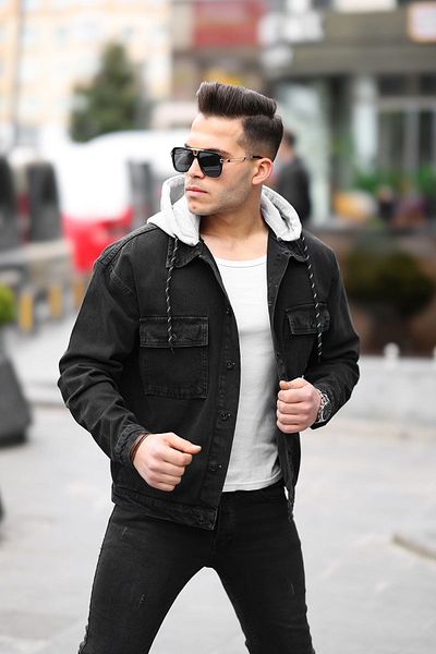LTC Jeans Ανδρικό τζιν μπουφάν Oversize με μαύρη κουκούλα