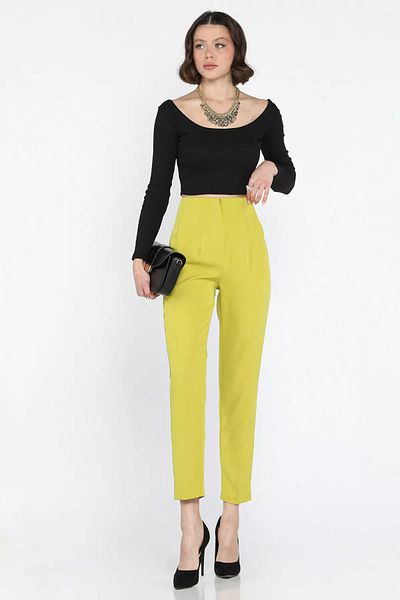GÜLSELİ Oil Green Women's Pipe Leg Trousers