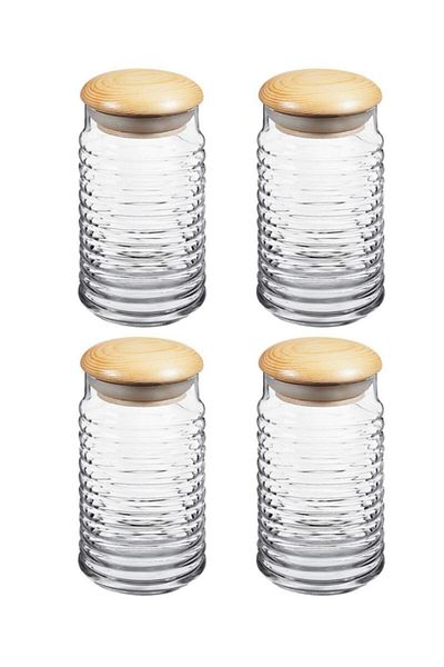 Paşabahçe 43173 Babylon Wooden Jar with Lid - 1125cc - 4 Pieces Fma005297