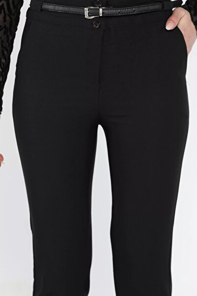 Zehra Gül Siyah İnce Kemerli Kadın Pantolon
