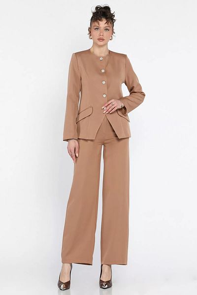 GÜLSELİ Biscuit Button Detailed Lined Women's Jacket Pants Set of Two