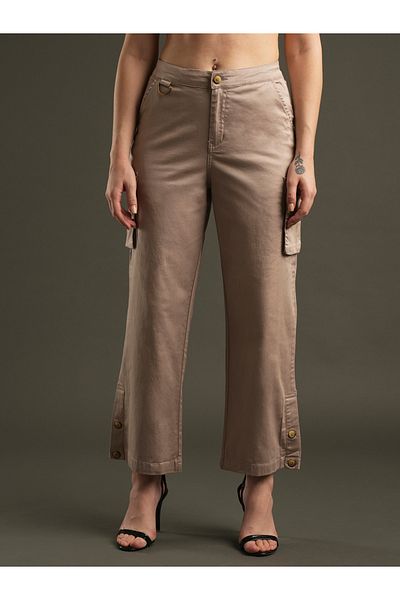 Globus By Styli High Rise Relaxed Fit Flat Front Cargo Pants