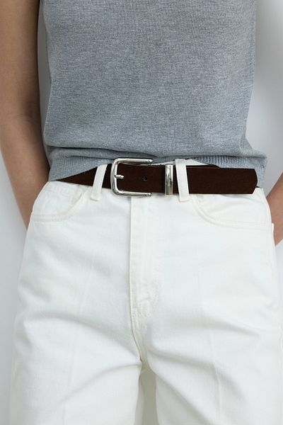 Suud Collection Brown Mirel Nickel Buckle Suede Belt