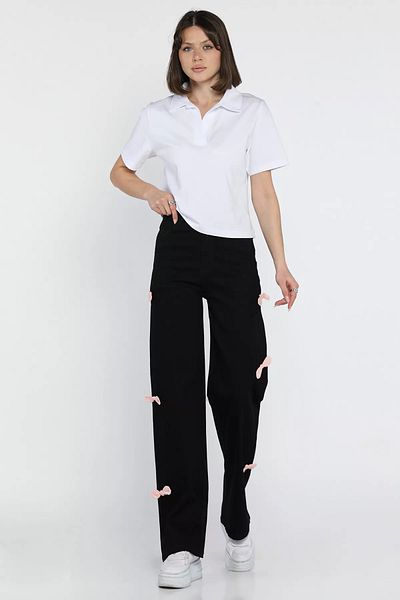 GÜLSELİ Black Bow Detailed High Waist Wide Leg Women's Jean Jeans