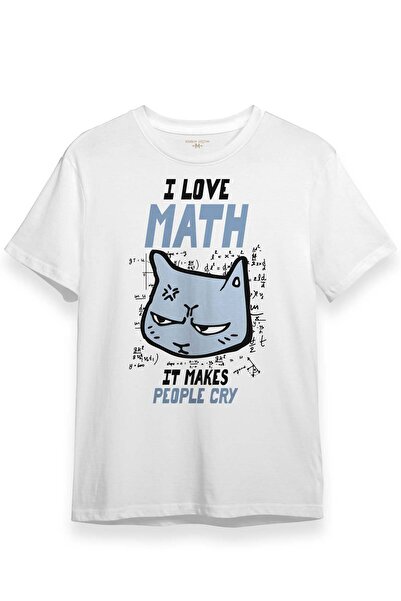 Kendim Seçtim Tricou alb unisex I Love Math Math Formula Cat Tricou alb