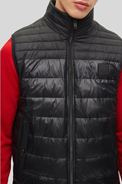 BOSS Su Tutmaz Regular Fit Dik Yaka Şişme Erkek Yelek Siyah