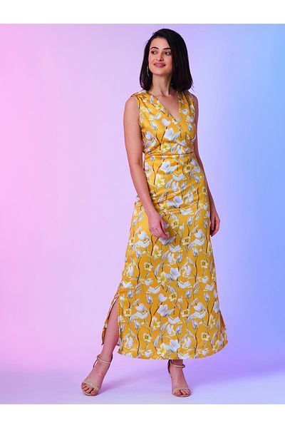 Globus By Styli All-Over Floral Print Sleeveless Wrap A-Line Maxi Dress