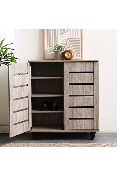 Danube Home Ricky 14-pair Shoe Cabinet - Natural Oak L76xw33xh86cm