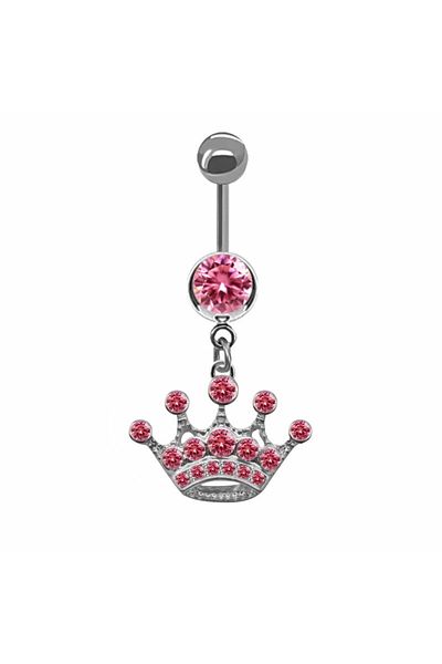 Choice ADQ80002A Sweet Butterfly Crown Heart Drop Belly Button Pink White Crystal Stone Hellokitty Dangle N