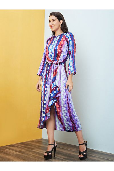 Globus By Styli Abstract Print Waist Tie Up Midi Dress