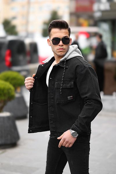 LTC Jeans Ανδρικό τζιν μπουφάν Oversize με μαύρη κουκούλα