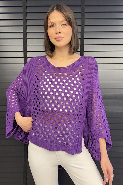 GÜLSELİ Μωβ διάτρητη γυναικεία πλεκτή μπλούζα