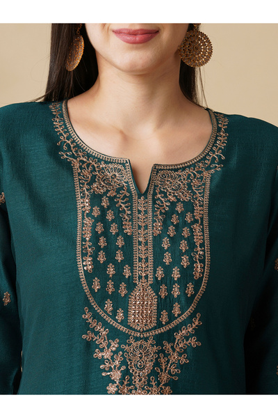 Globus By Styli Embroidered Straight Kurta and Trouser Set