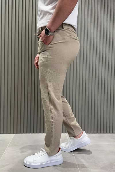 MİSHAR İTALİA Beige Waist Lace-Up Men's Trousers