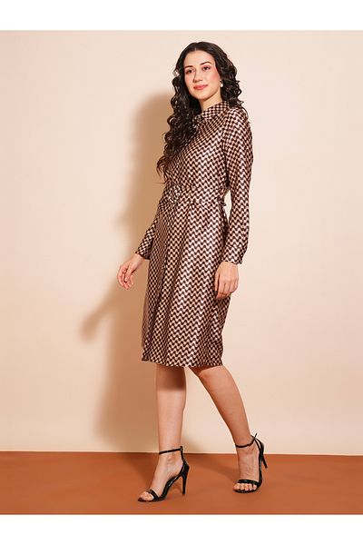 Globus By Styli All-Over Print Spread Collar A-Line Shirt Midi Dress