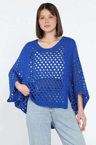 GÜLSELİ Γυναικεία πλεκτή μπλούζα Sax Blue Openwork
