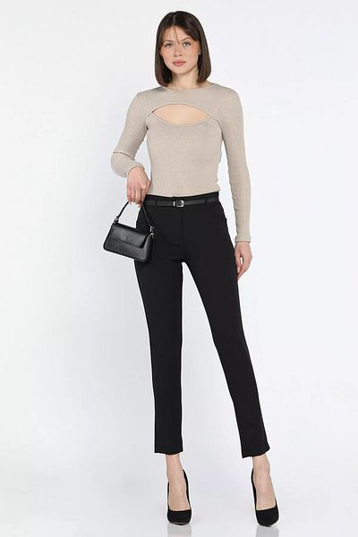 GÜLSELİ Black Women's Belted Fabric Trousers