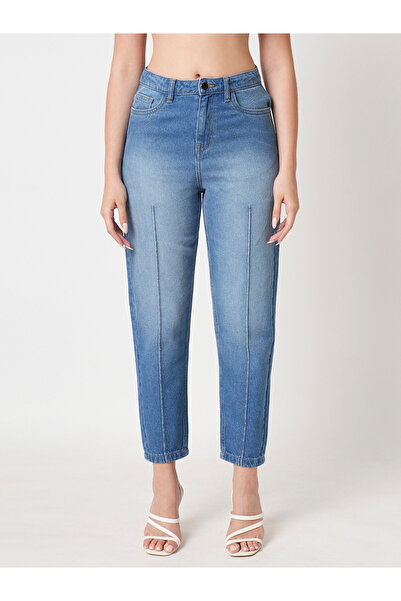 Globus By Styli بنطال جينز باهت بقصة عادية وخصر مرتفع