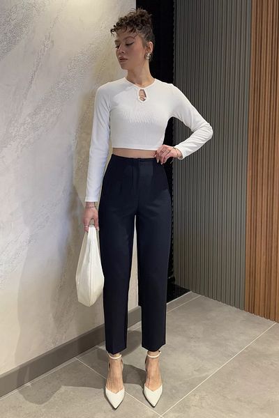 GÜLSELİ Pantaloni de damă cu talie înaltă bleumarin