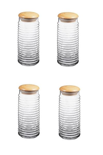 Paşabahçe 43183 4-Piece Babylon Jar with Wooden Lid 1500cc