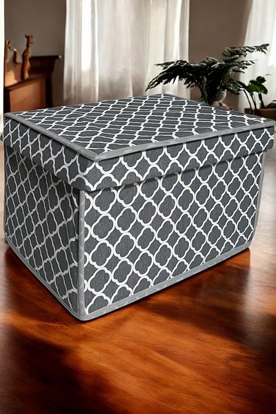 VAYBE Mini Multi-Purpose Storage Box, Box Storage, Box, Organizer, Toy Box Gray Chain Pattern 30x40x25