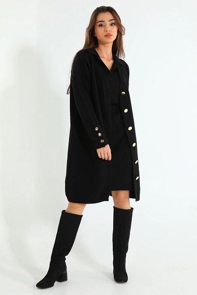 GÜLSELİ Black Women's Front Buttoned Loose Knitwear Cardigan