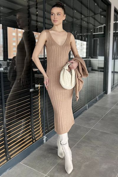 GÜLSELİ Biscuit Women's Double Knitwear Set with Blouse Dress Combination