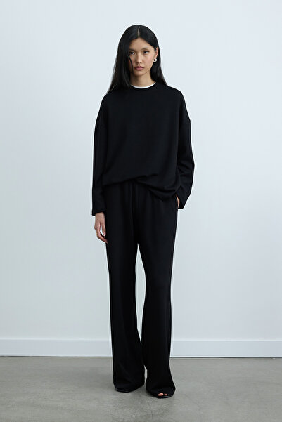 Suud Collection Black Luna Straight Cut Loose Trousers