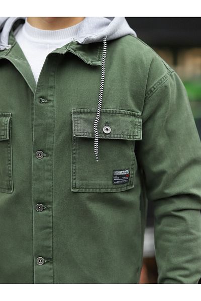 LTC Jeans Ανδρικό τζιν μπουφάν με αφαιρούμενη χακί κουκούλα oversize