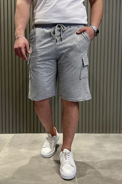 MİSHAR İTALİA Γκρι ανδρικό σορτς με δέσιμο στη μέση Cargo Pocket