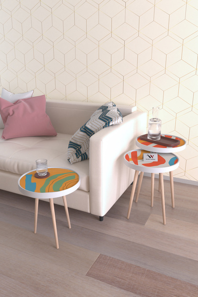 Hediyeler Kapında Orange Ahşap 3'lü Roma Zigon Sehpa