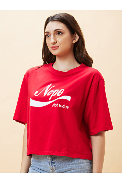 Globus By Styli Slogan Print Round Neck Boxy Fit Crop T-Shirt