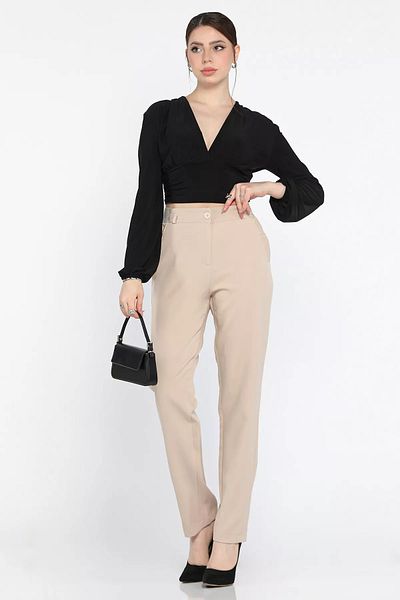 GÜLSELİ Stone Plus Size Women's Fabric Trousers with Elastic Waist