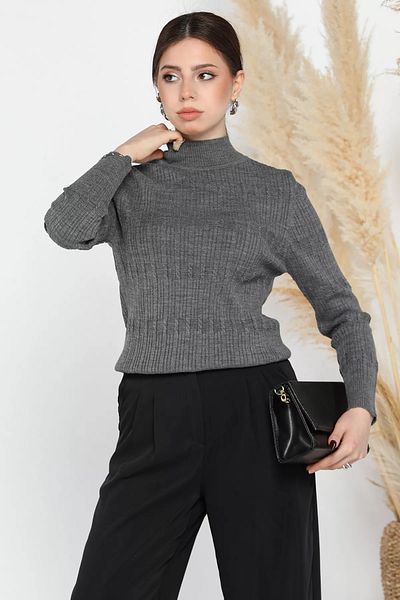 GÜLSELİ Dark Gray Women's Half Fisherman Patterned Lycra Knitwear Blouse